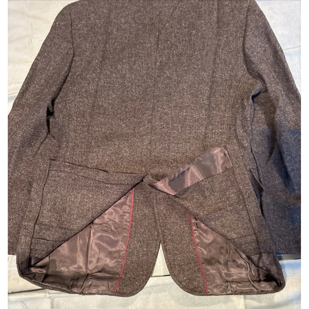 Austin Hill Mens Brown Wool Tweed Blazer Sport Coat Leather Buttons Made in USA